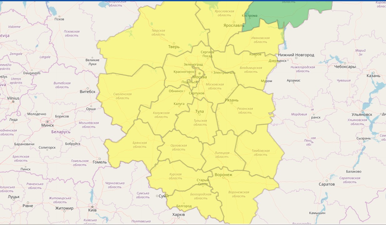 В Смоленской области до вечера среды действует «жёлтый» уровень опасности